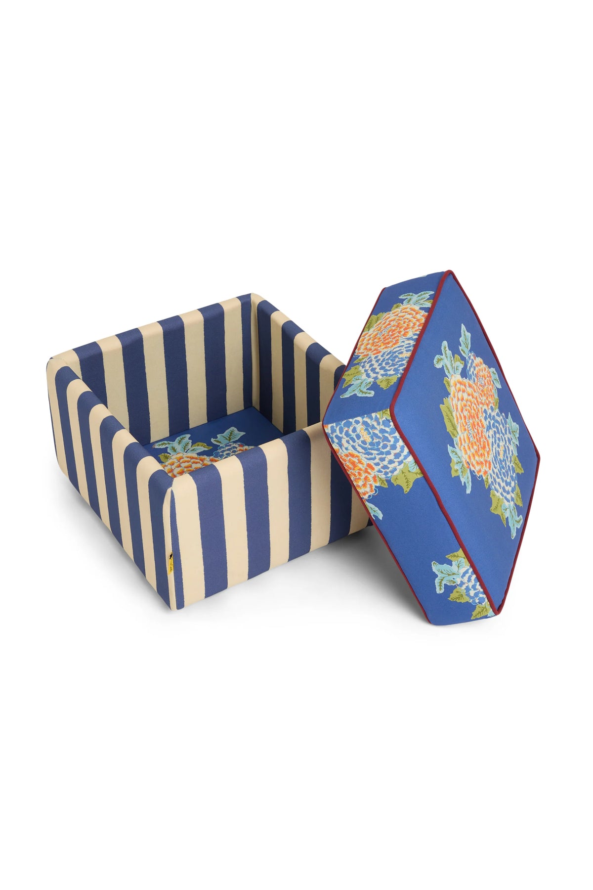Corolla Blue Stripes Square Ottoman Pouf
