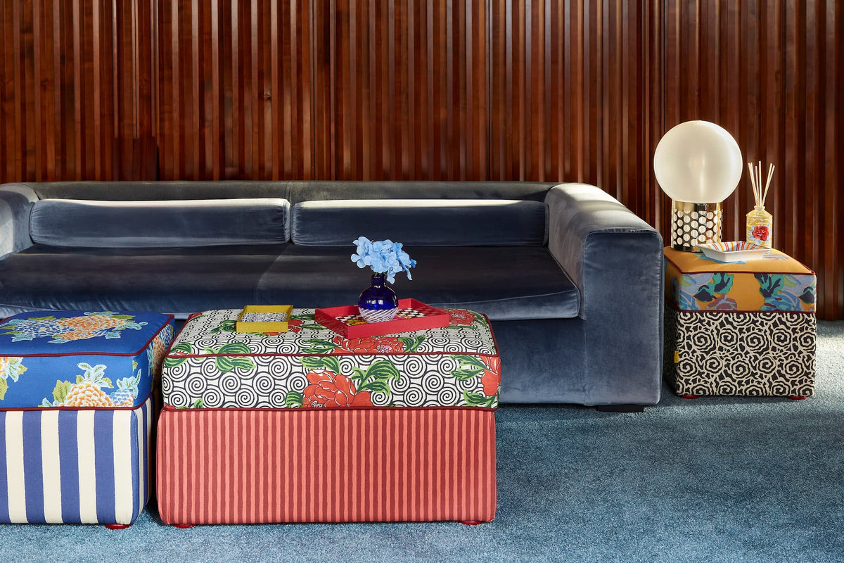 Nizam Mustard Stripes Square Ottoman Pouf