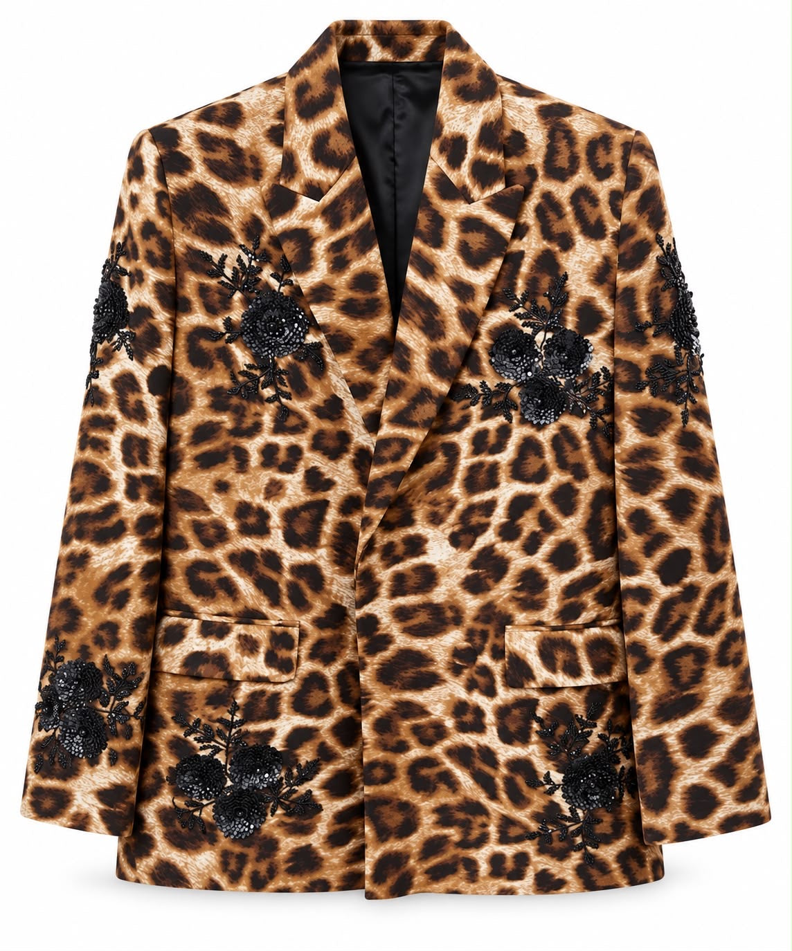Leopard Animal Print Blazer with Flowers