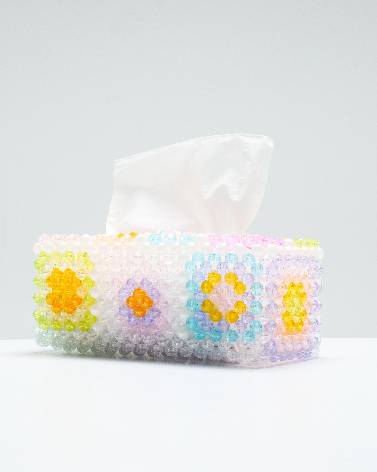 Rainbow Beaded Tissue Box - Flowery