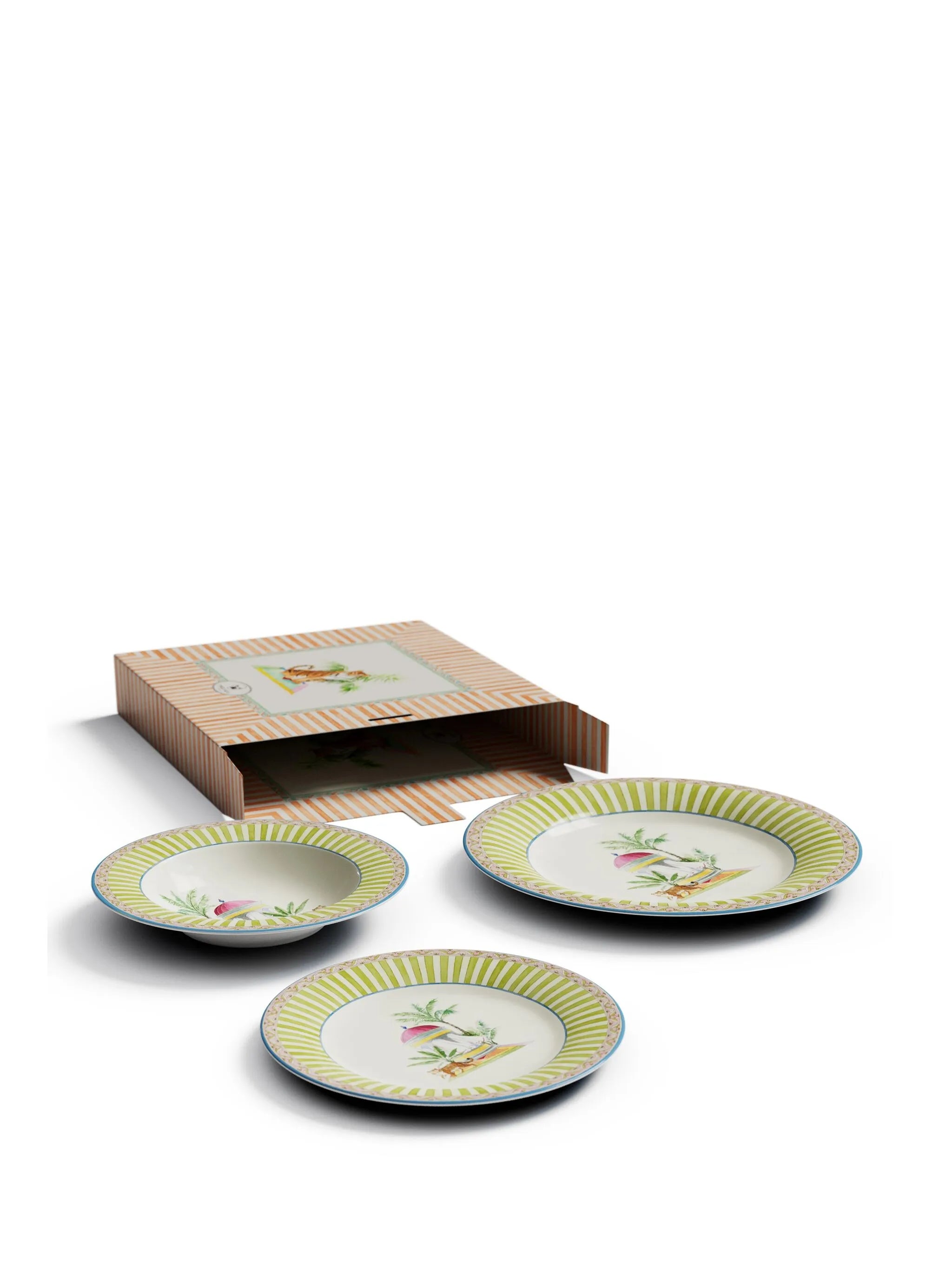 Sariska Porcelain Plates Set of 3 - Green