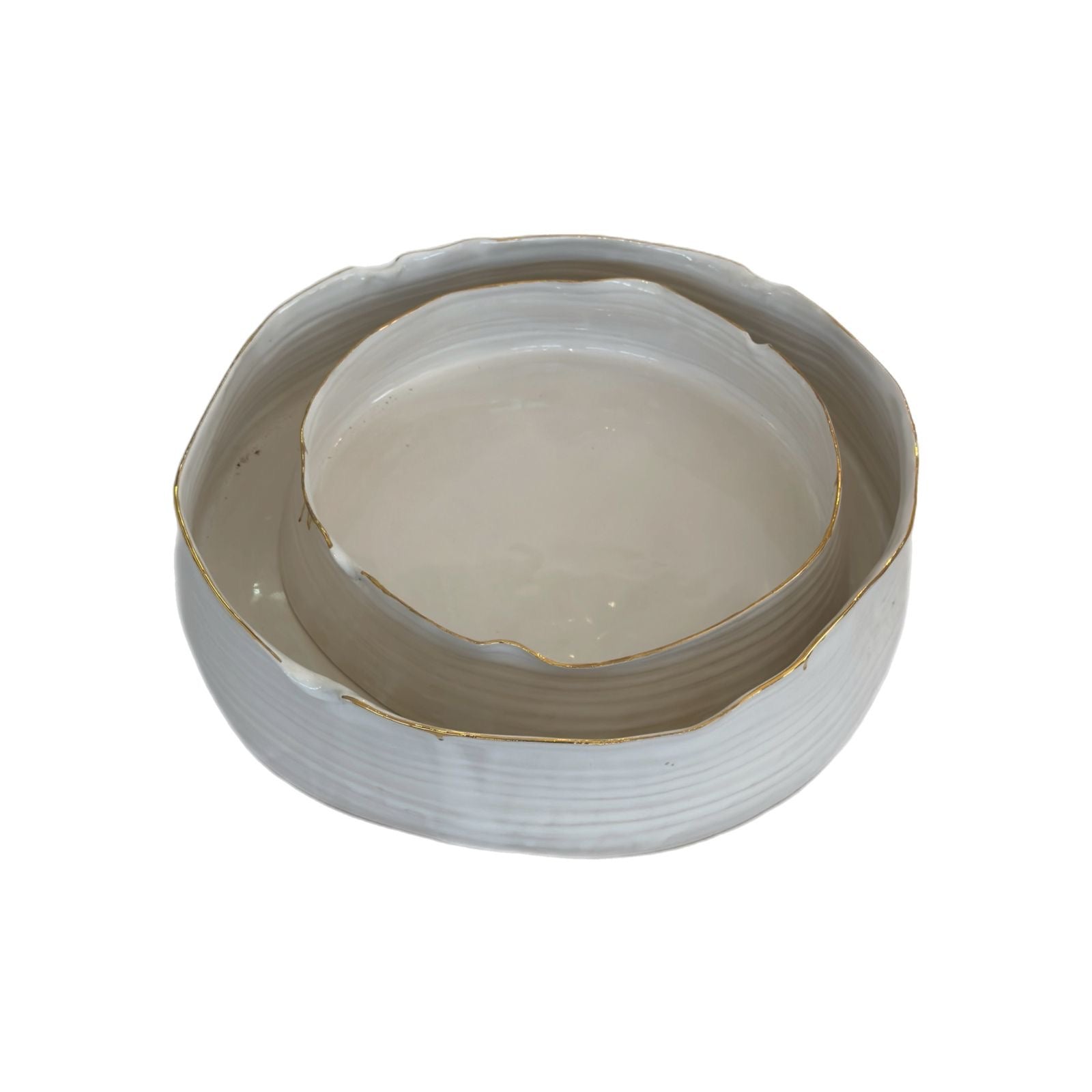 Ceramic Serving Round Platter Medium - White with Gold Rim