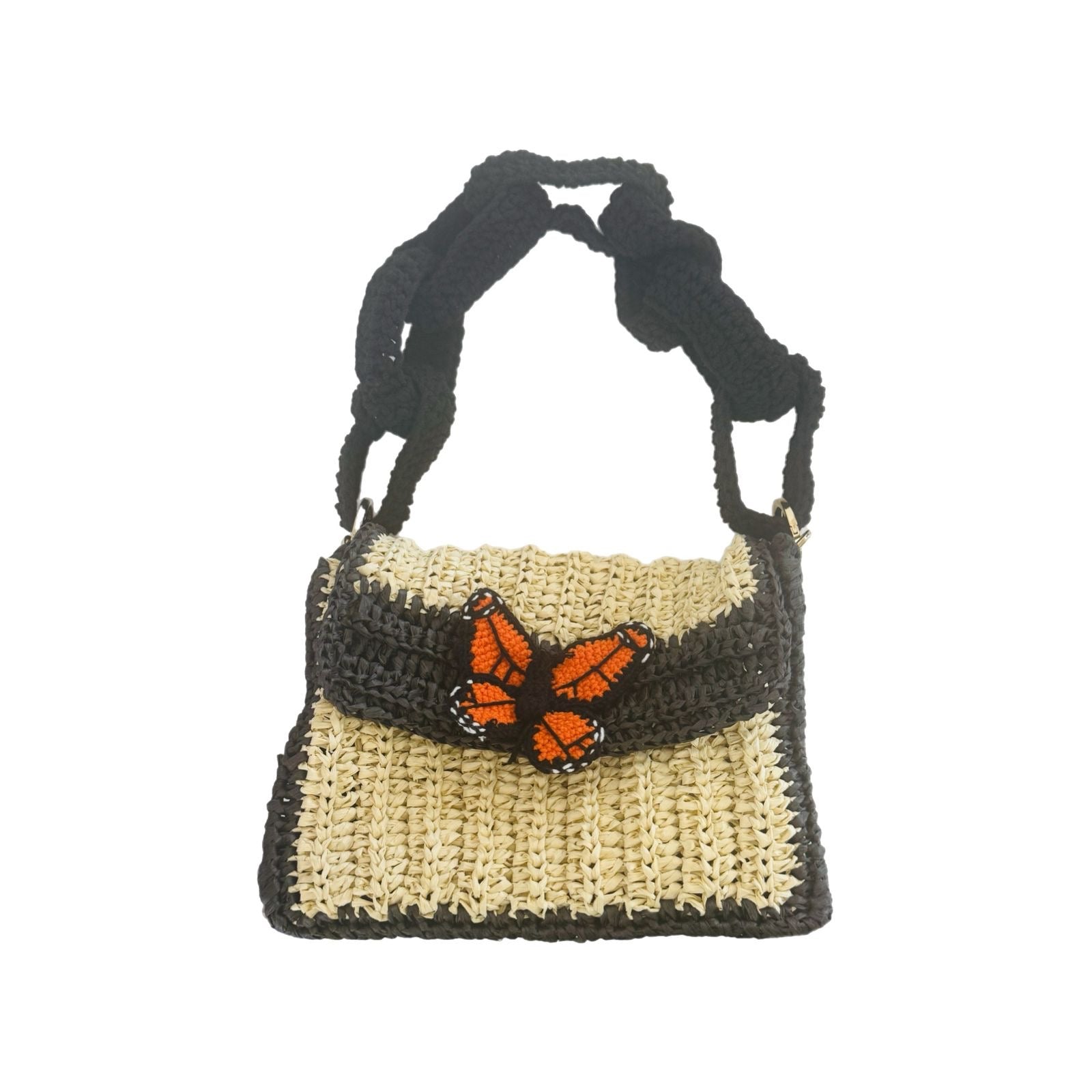 Butterfly Raffia Strap Bag
