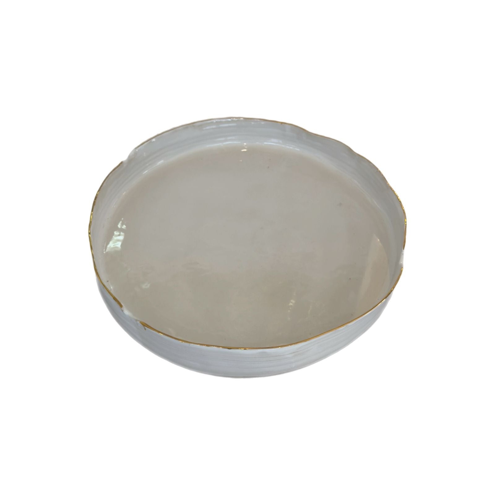 Ceramic Serving Round Platter Large - White with Gold Rim