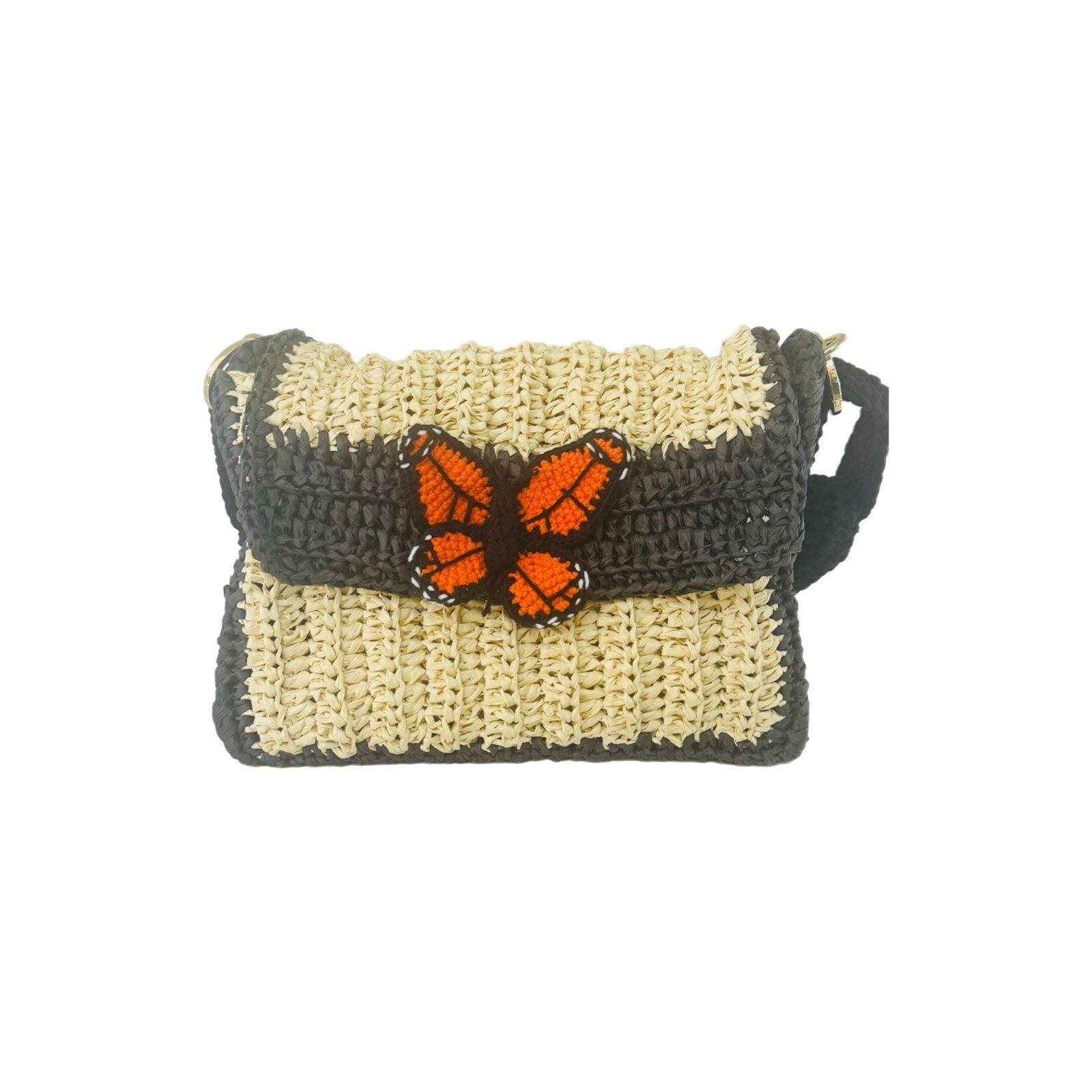Butterfly Raffia Strap Bag