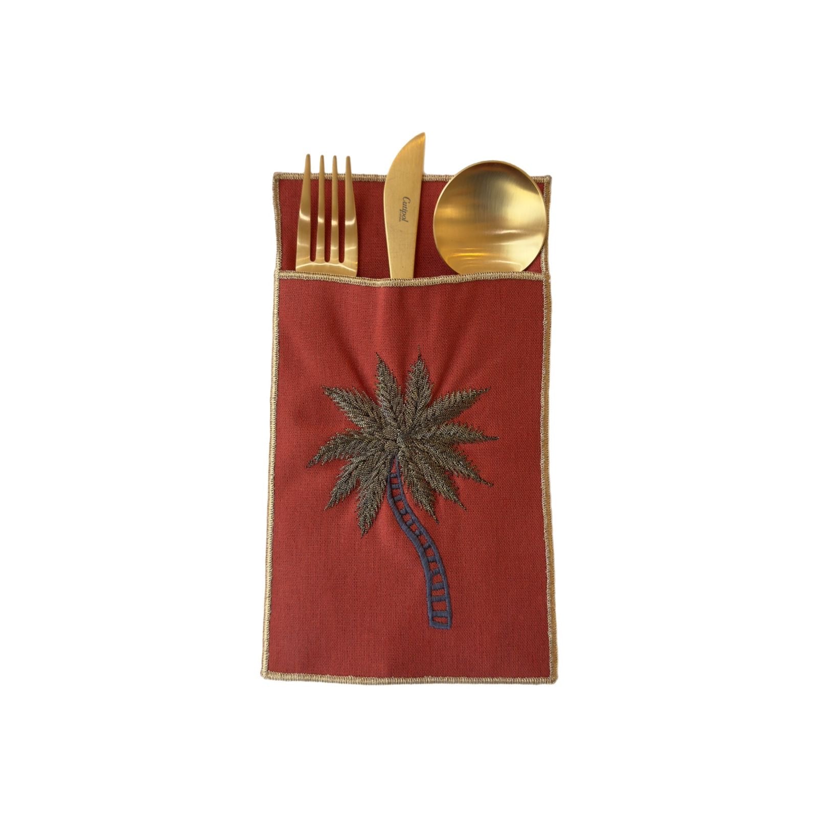 A Table Embroidered Cutlery Pouch - Palm Tree