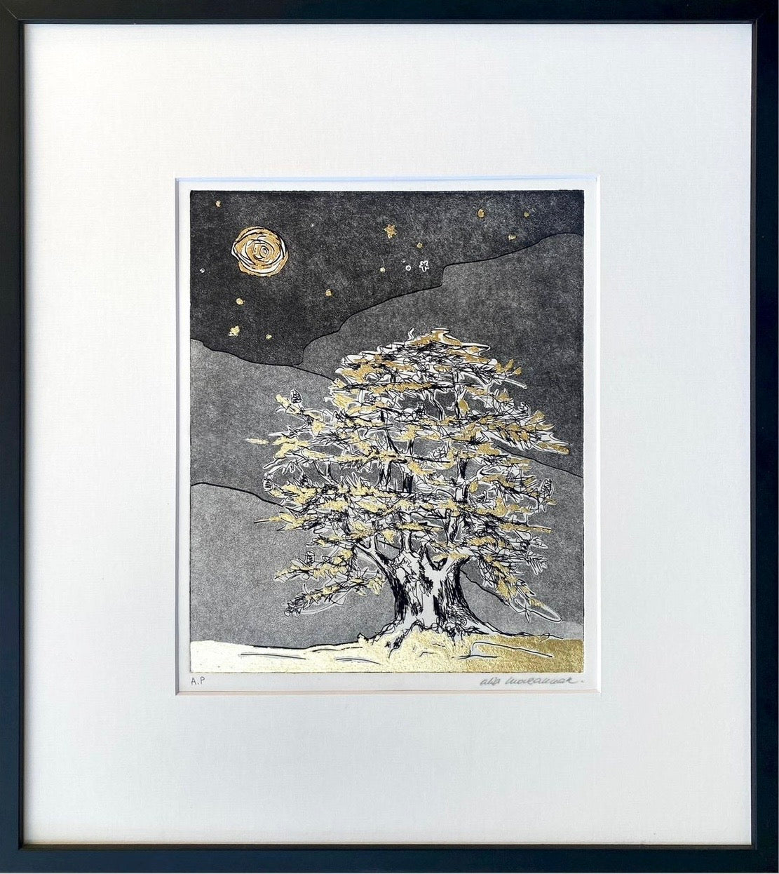 "Cedar at Night" Etching