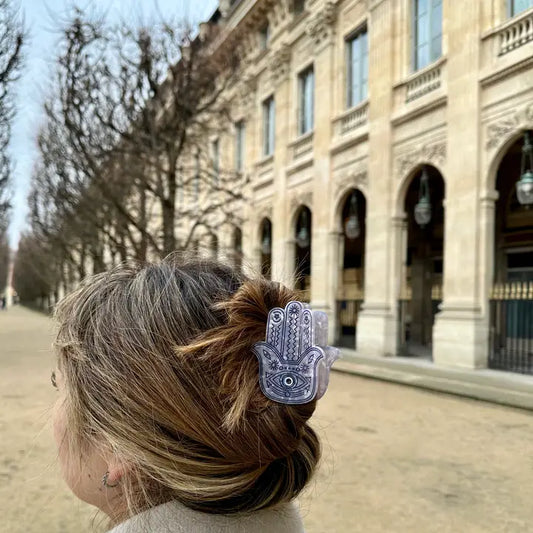 Hamsa Hand Painted Claw Hair Clip