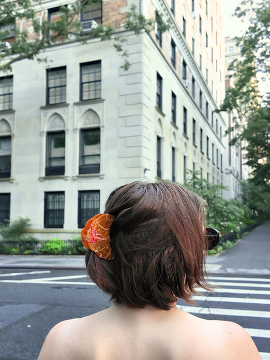 Bow Croissant Hand Painted Claw Hair Clip