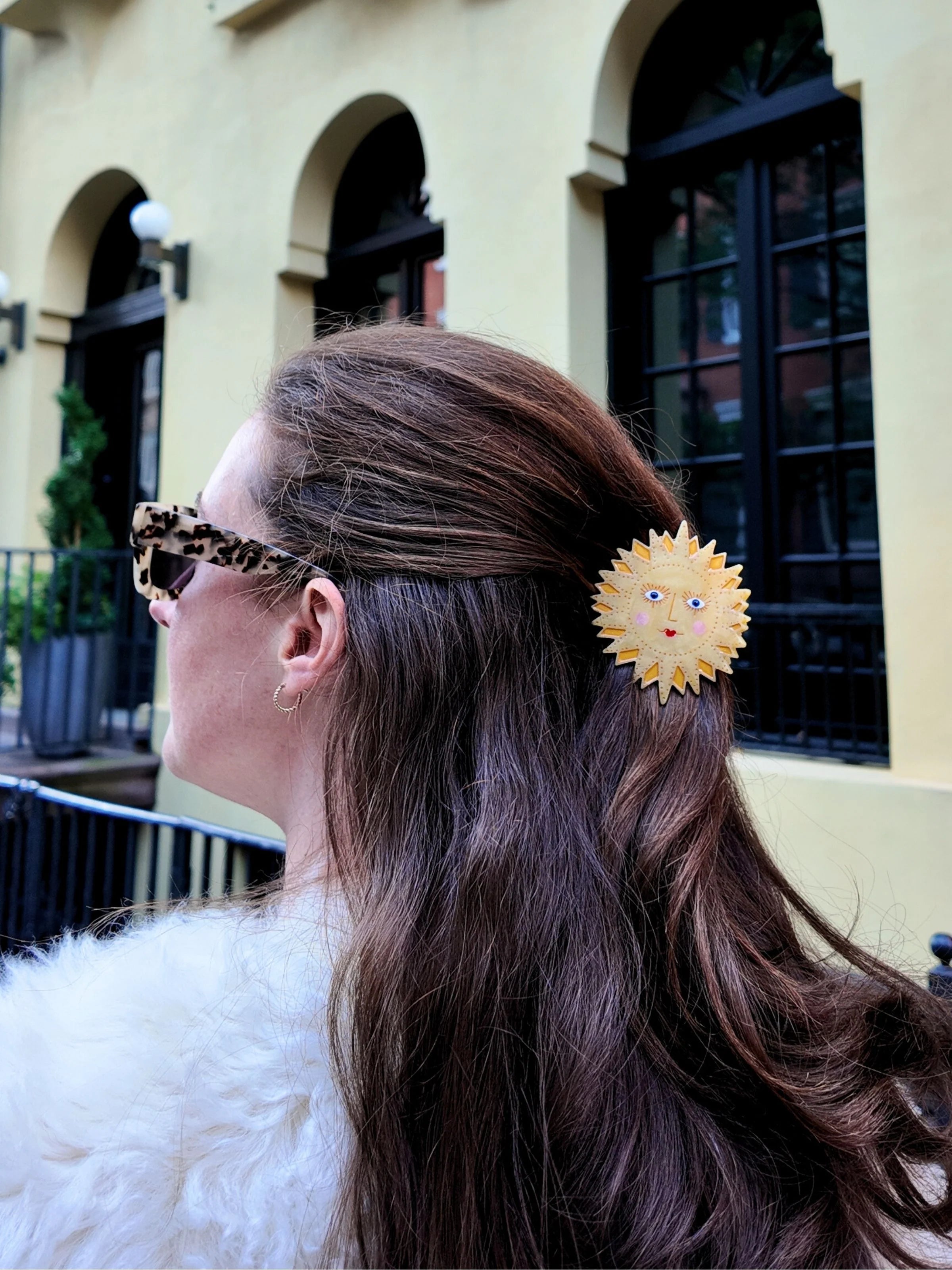 Celestial Sun Hand Painted Claw Hair Clip