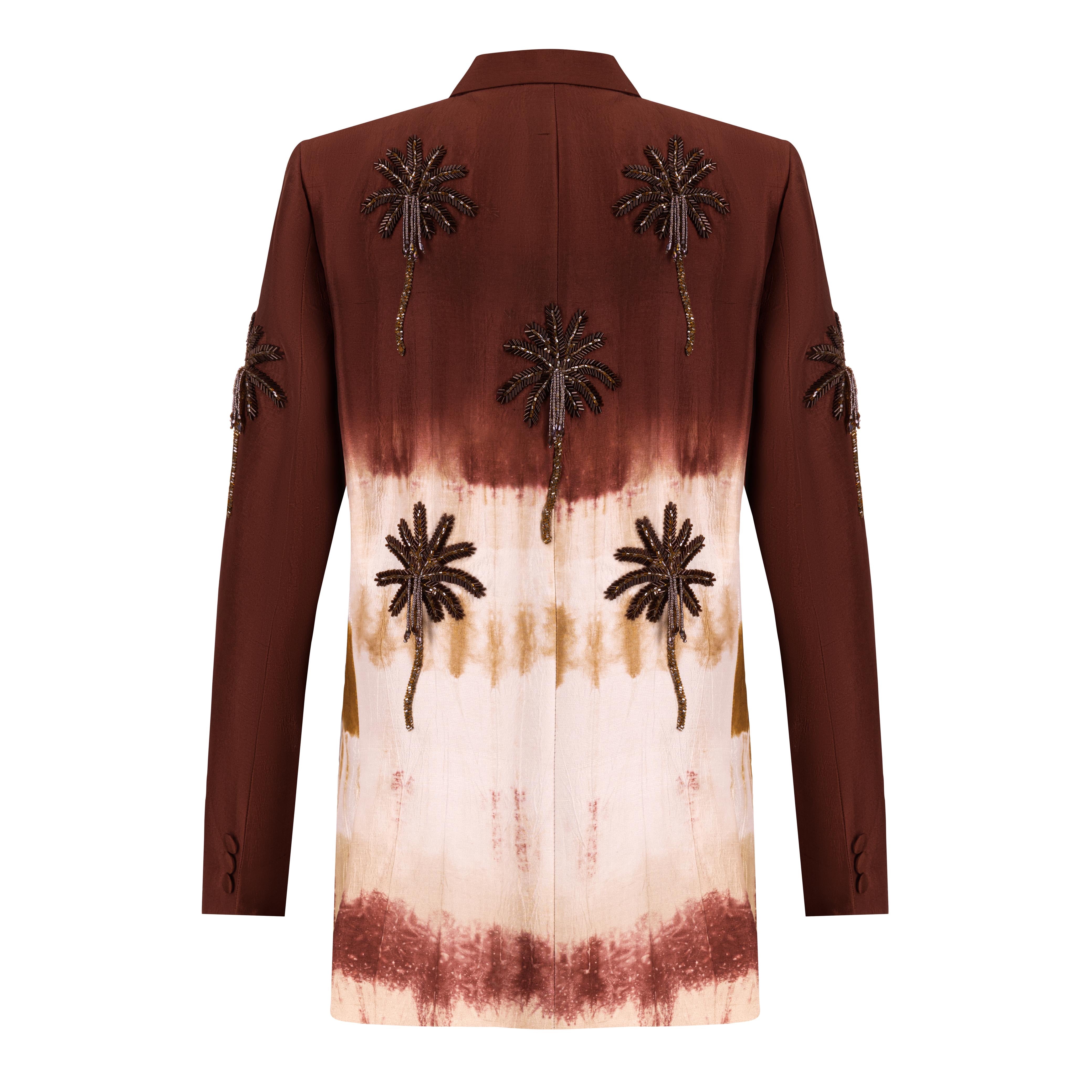 Brown Tie Die Blazer with Tassel Palm Tree