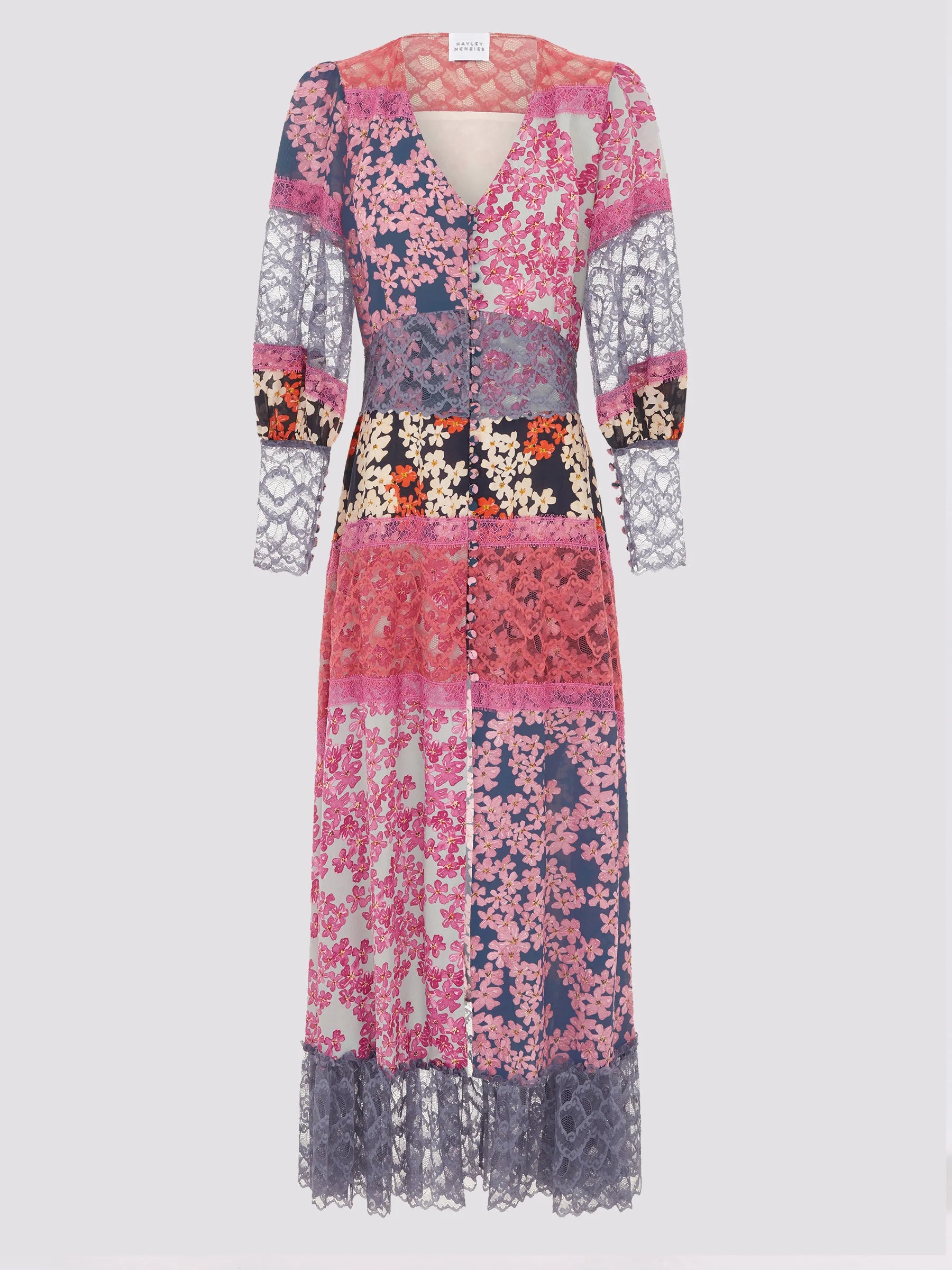 Hayley Menzies Cherry Blossom Lace Paneled Silk Dress