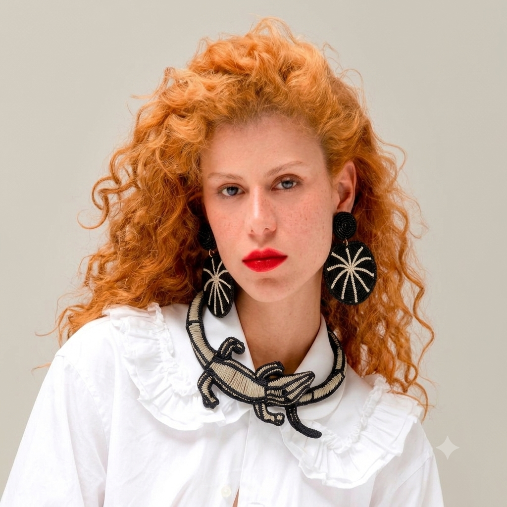 Crocodile Choker Necklace - Black & Natural