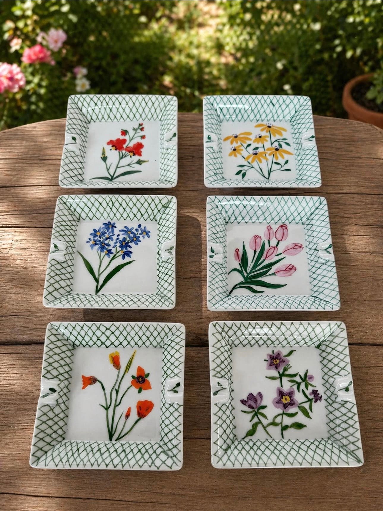 Wild Flowers Hand Painted Square Ashtray
