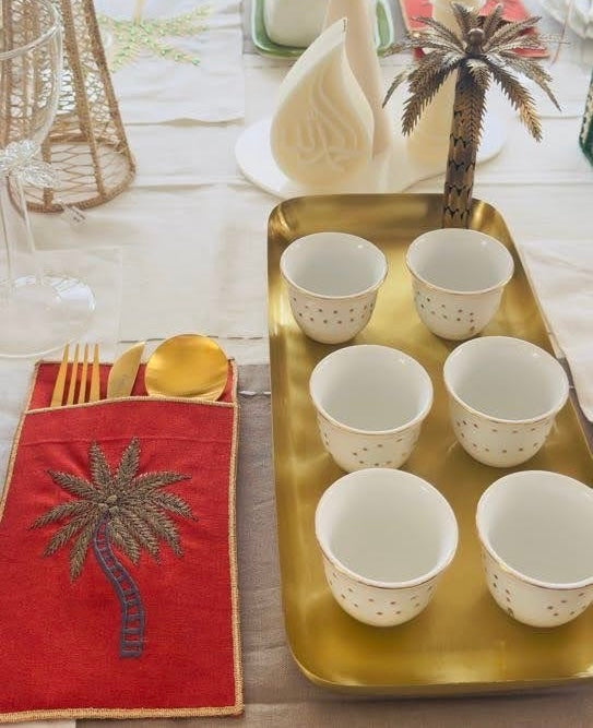 A Table Embroidered Cutlery Pouch - Palm Tree