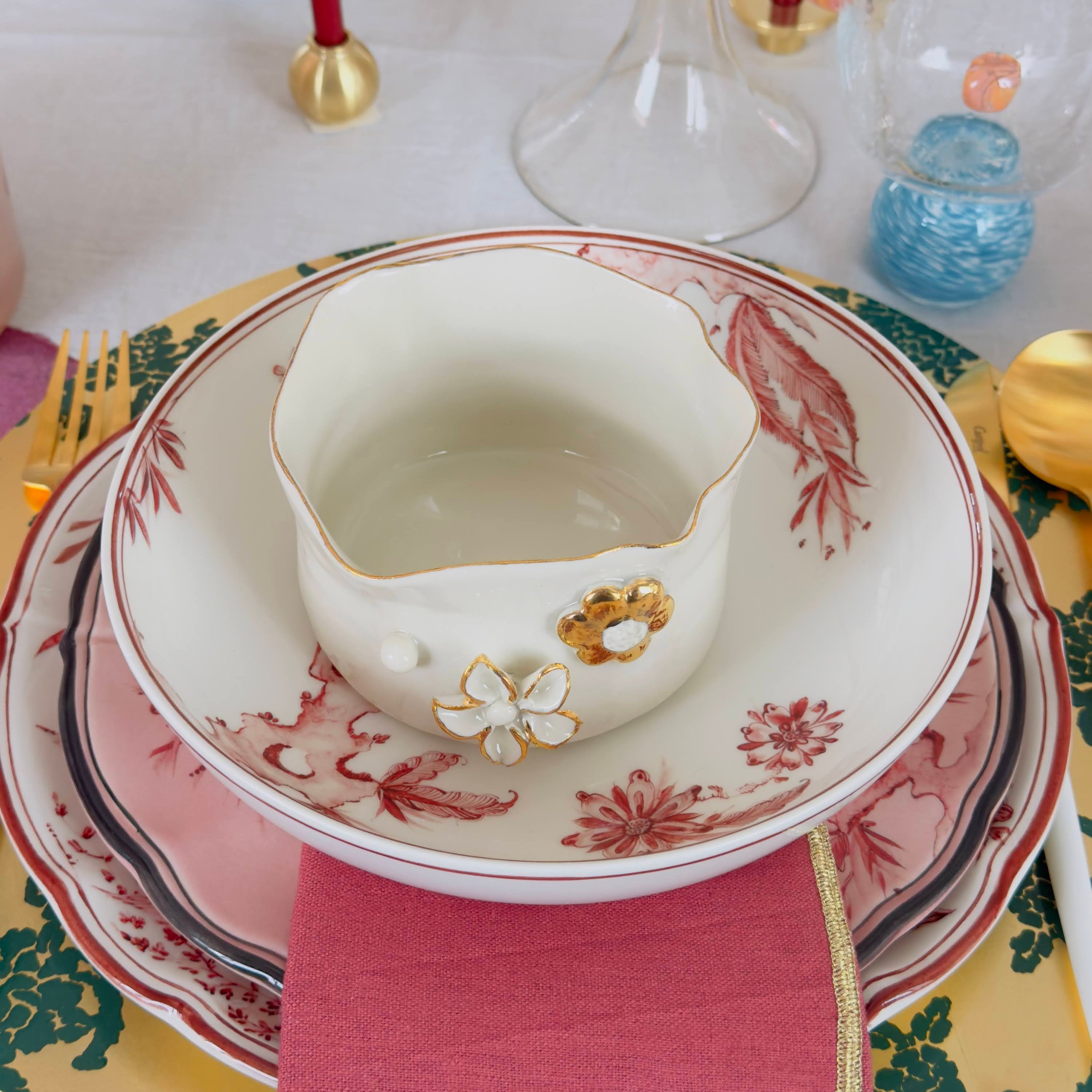 Ceramic Bowl with Gold Flowers Small