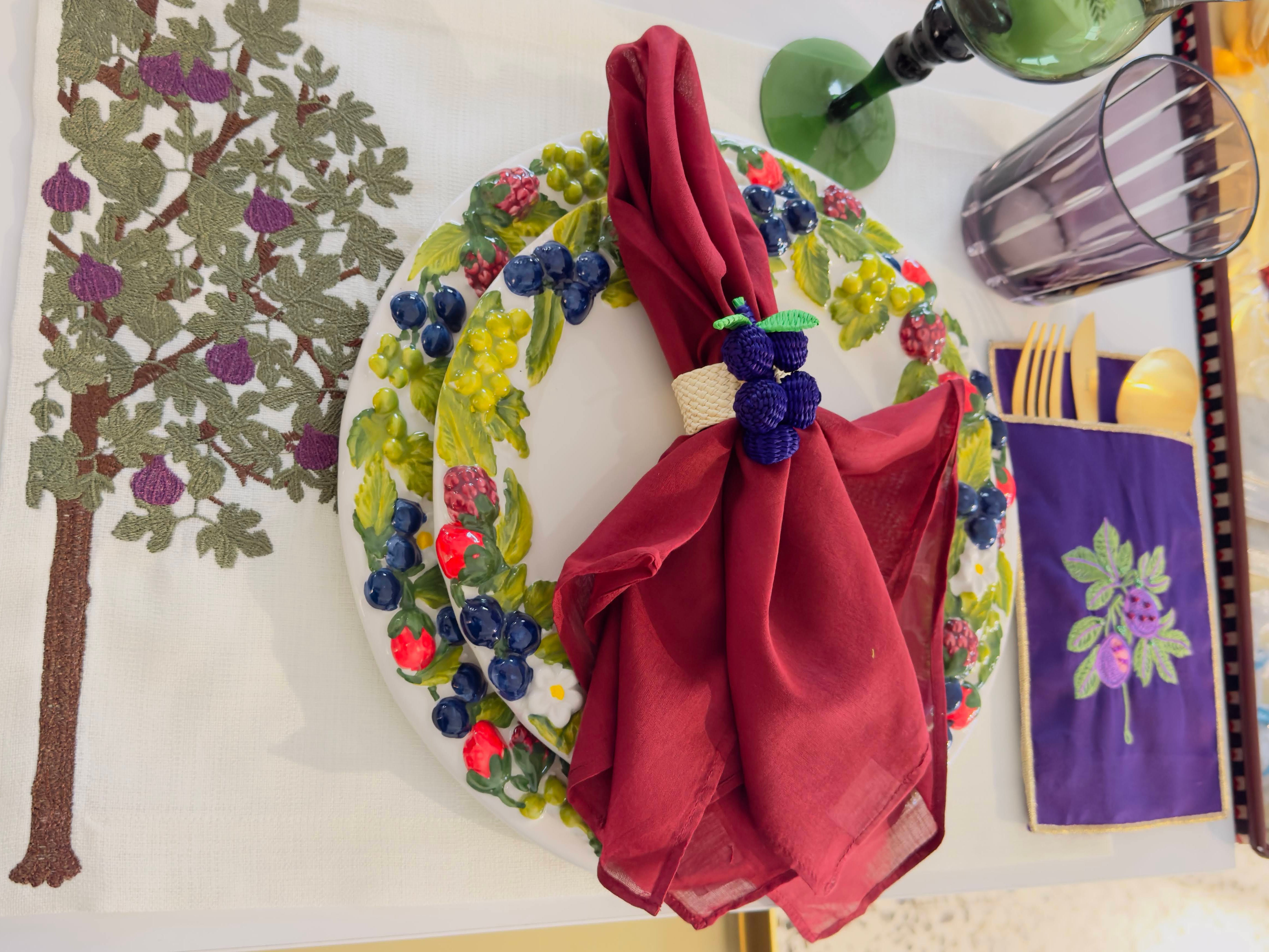 A Table Embroidered Cutlery Pouch - Fig
