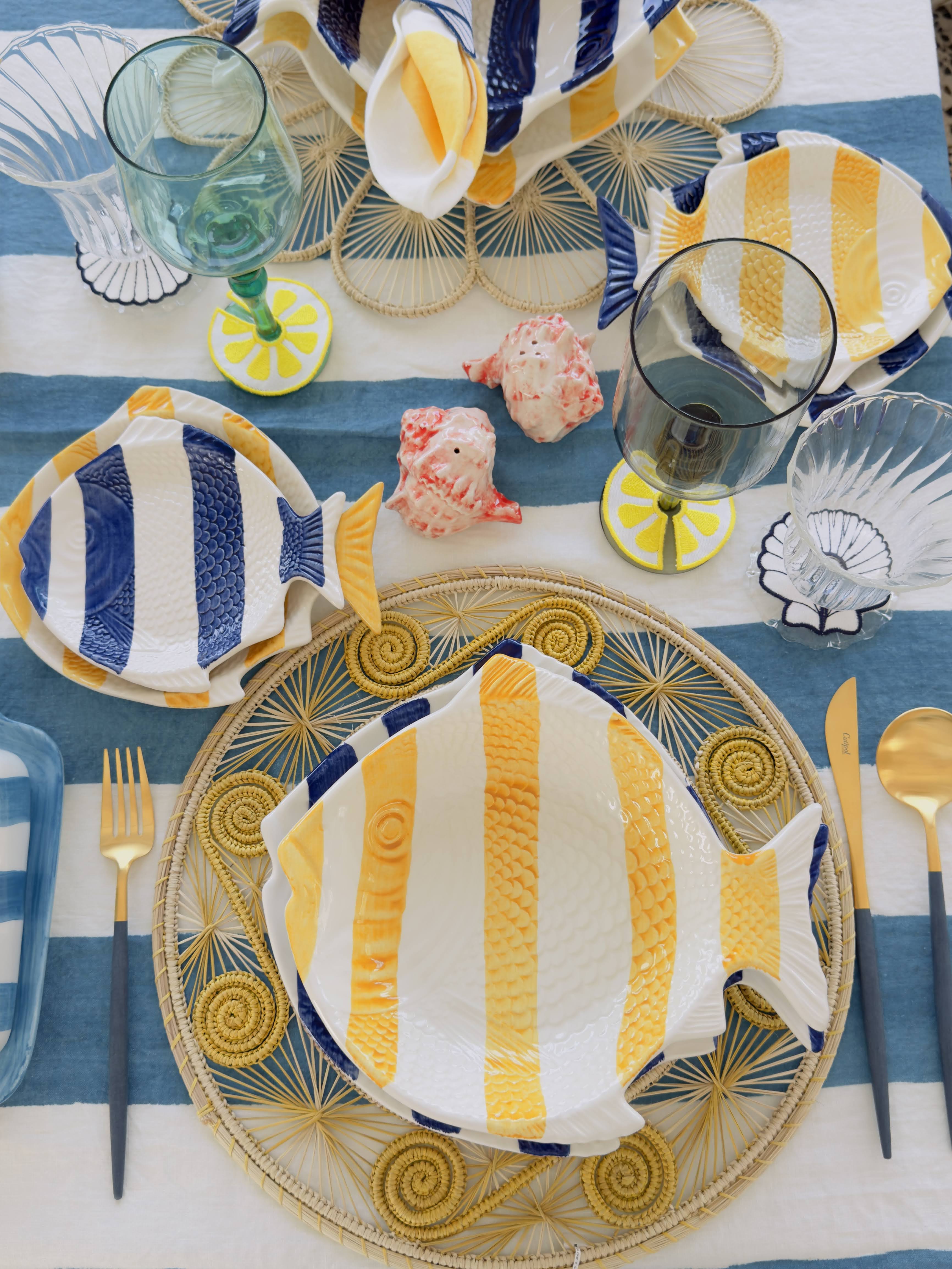 Fish Shaped Hand Painted Ceramic Plate Yellow