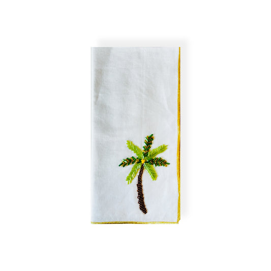A Table Beaded Linen Napkin - Palm Tree