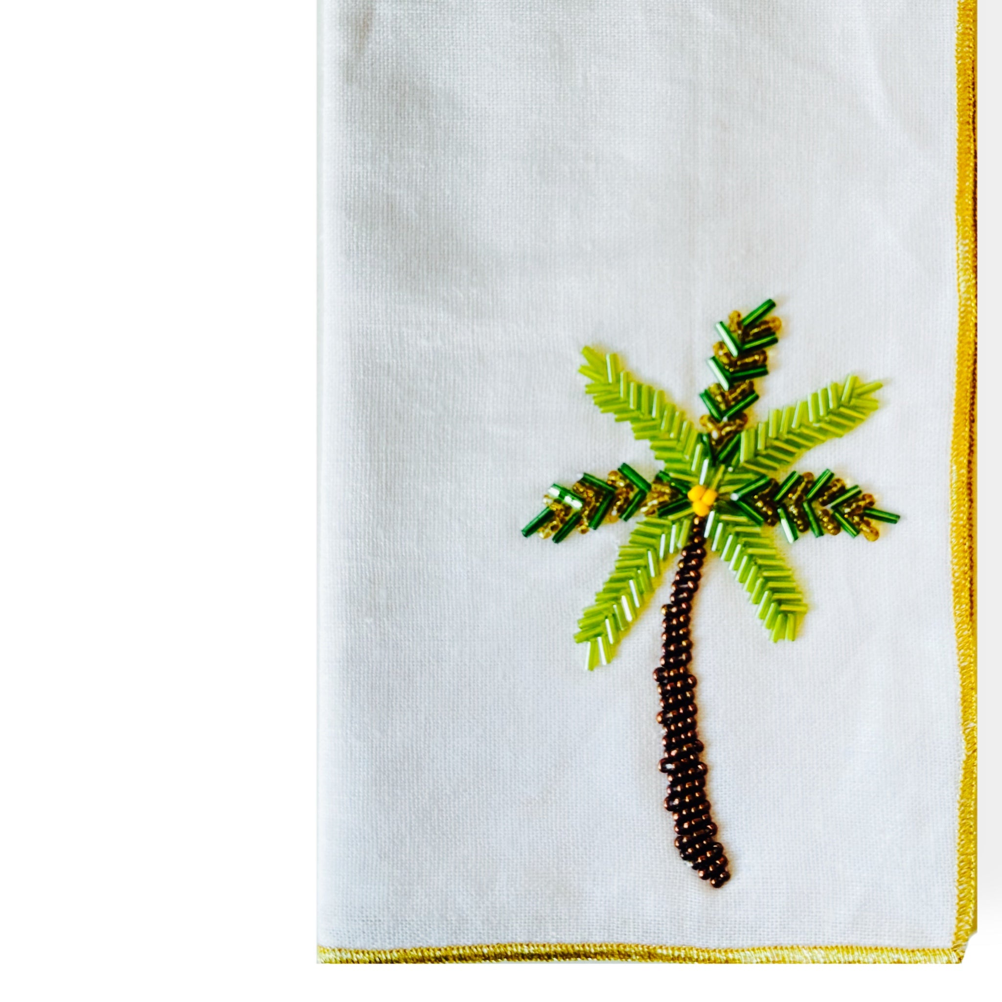A Table Beaded Linen Napkin - Palm Tree