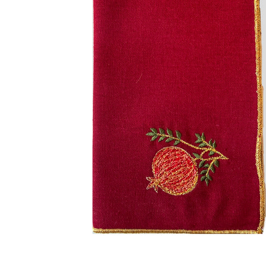 A Table Embroidered Linen Napkin Red - Pomegranate