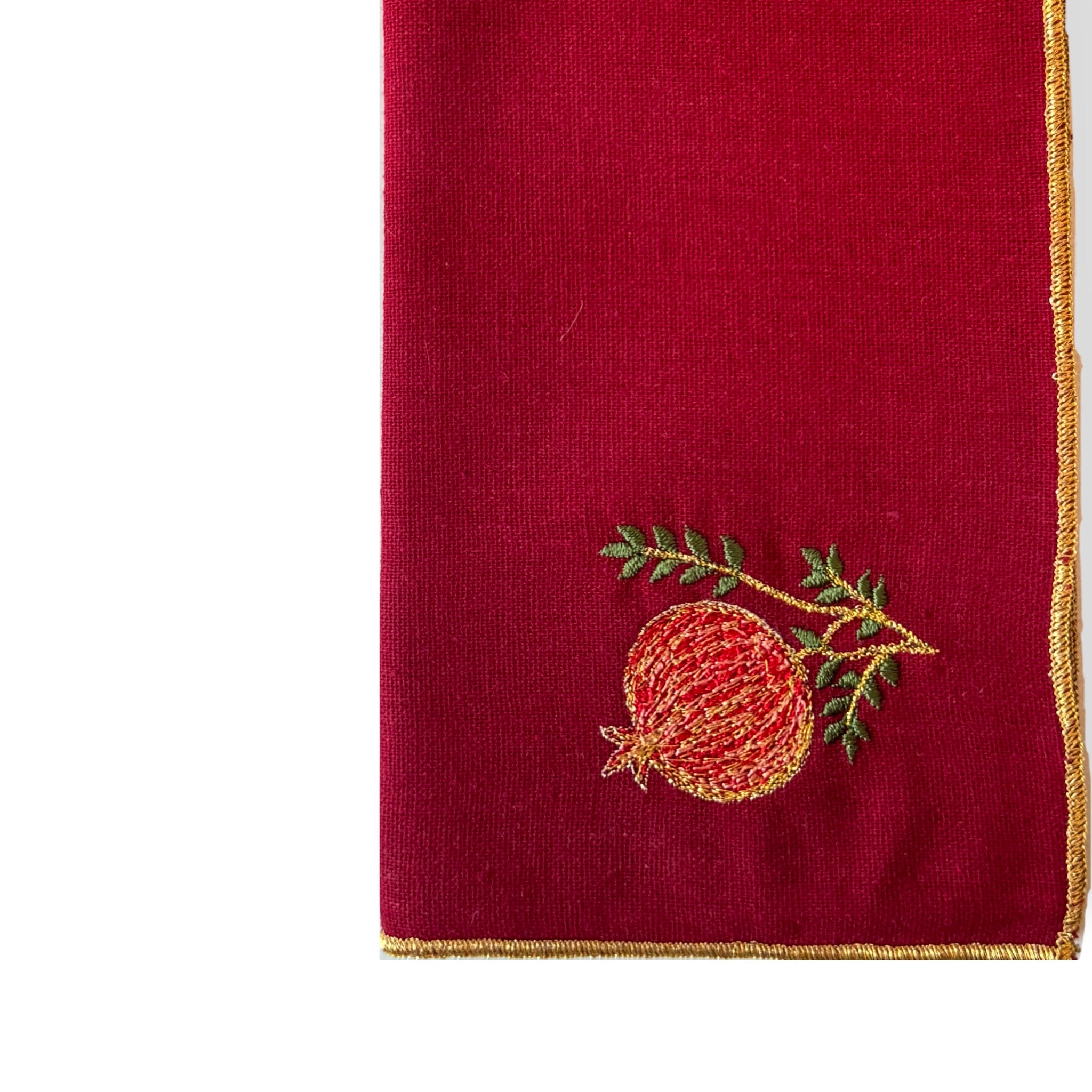 A Table Embroidered Linen Napkin Red - Pomegranate
