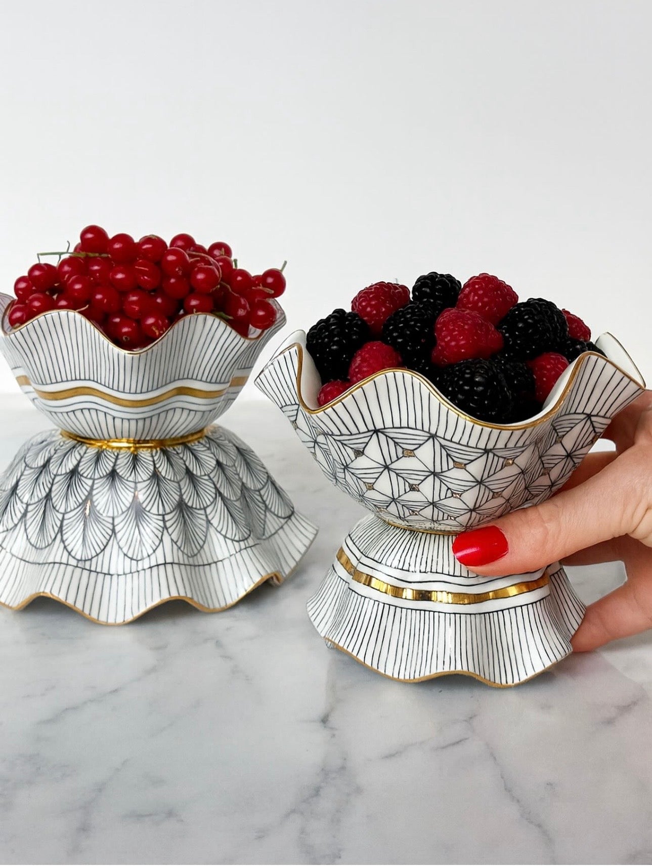 Reversible Hand Painted Porcelain Zig Zag Bowl