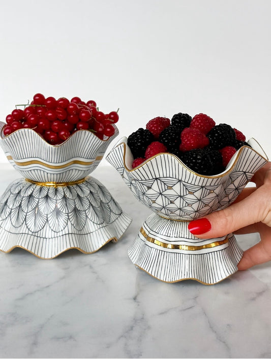 Reversible Hand Painted Porcelain Zig Zag Bowl