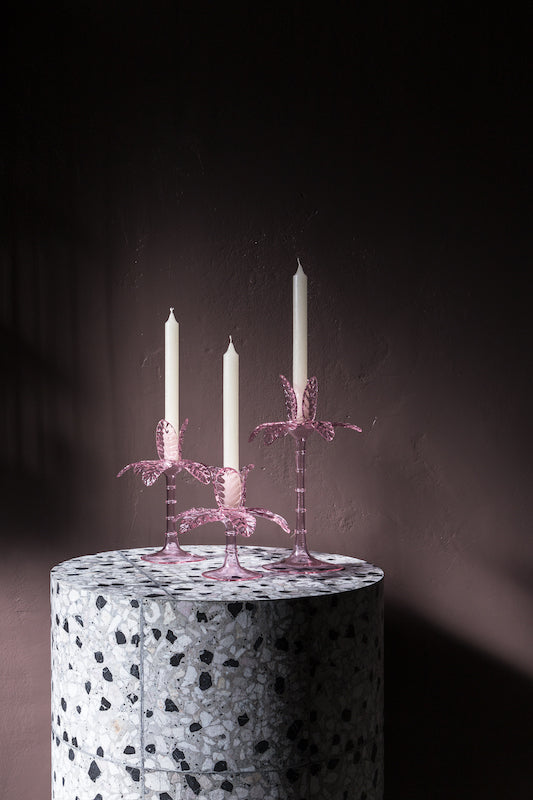 Las Palmas Hand Blown Glass Candle Holder - Pink