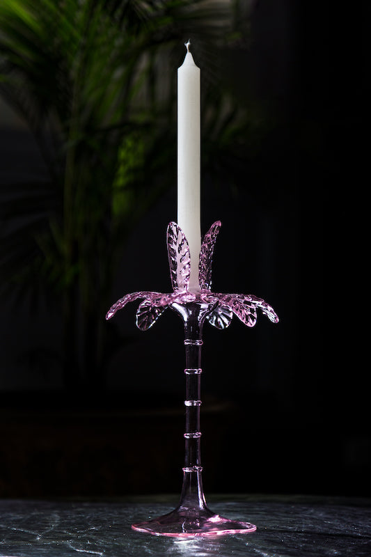 Las Palmas Hand Blown Glass Candle Holder - Pink