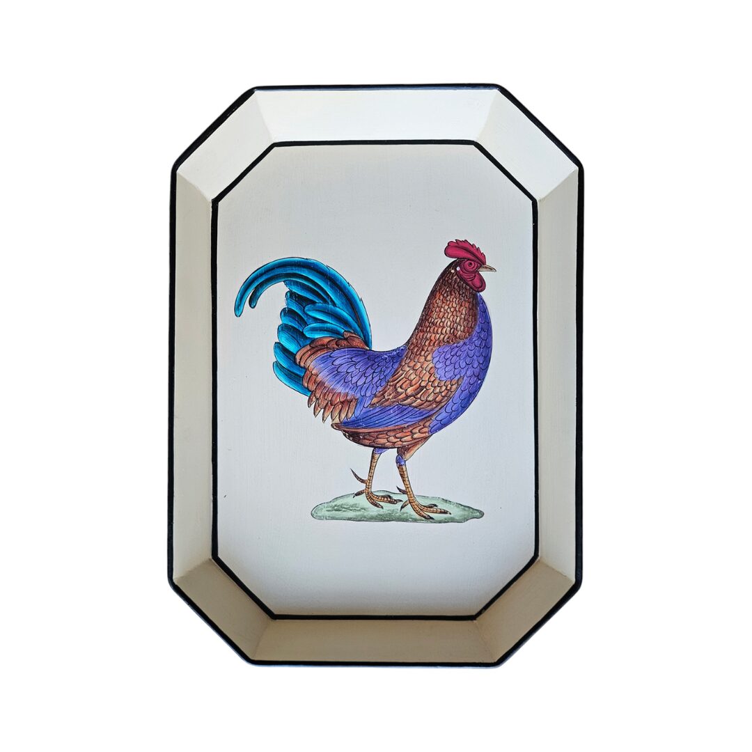 Les Ottomans Rectangular Painted Iron Tray - Rooster