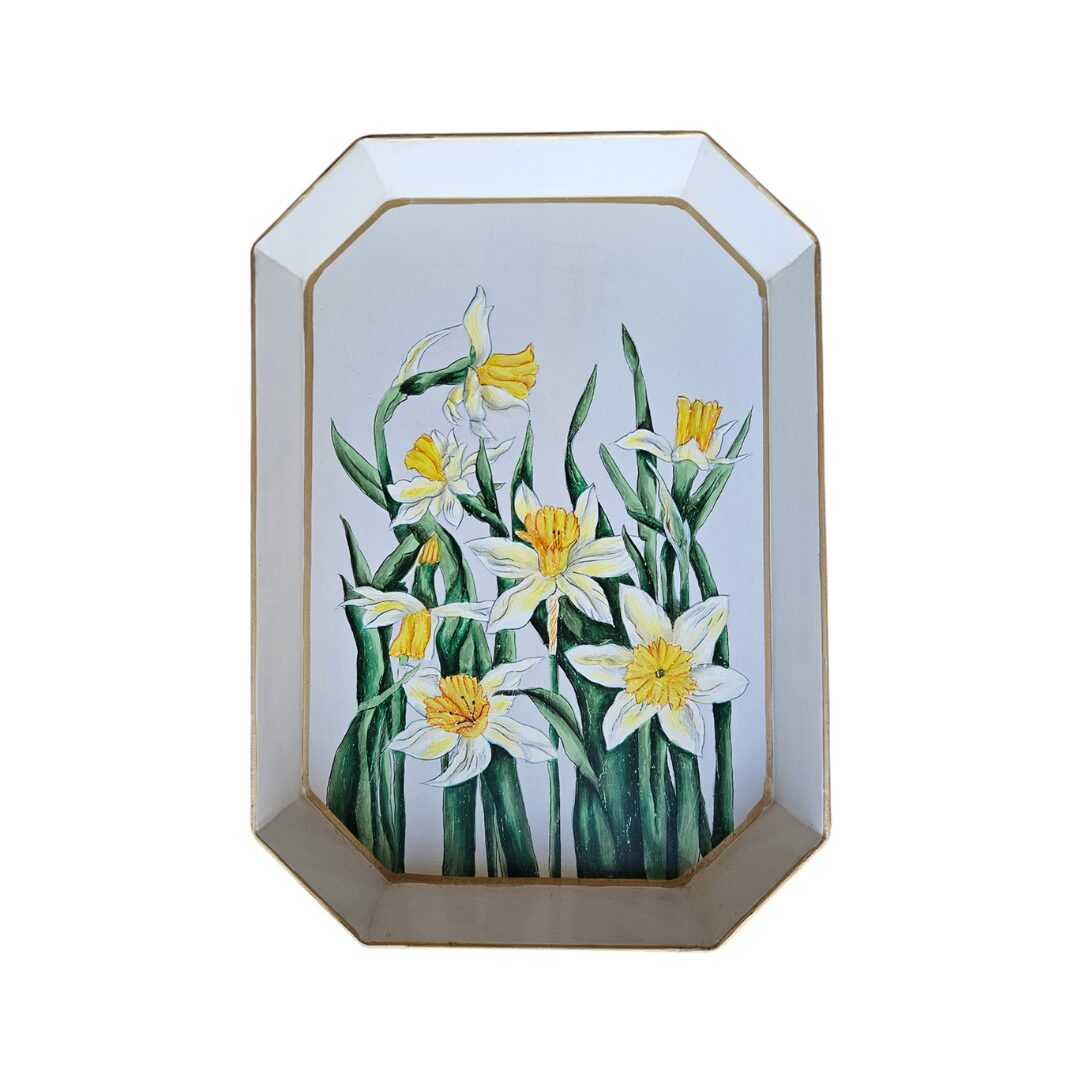 Les Ottomans Rectangular Painted Iron Tray - Daffodils