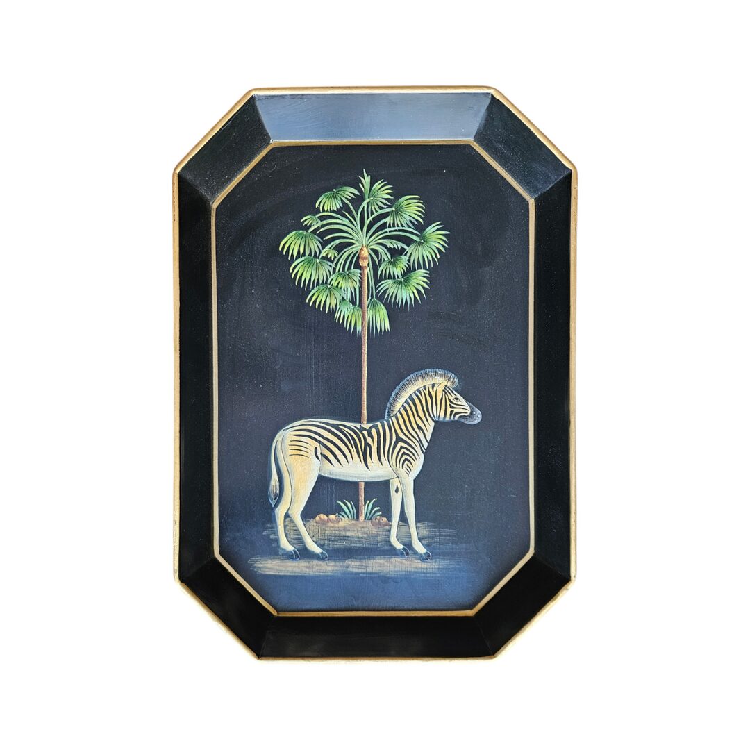 Les Ottomans Rectangular Painted Iron Tray - Menagerie Zebra