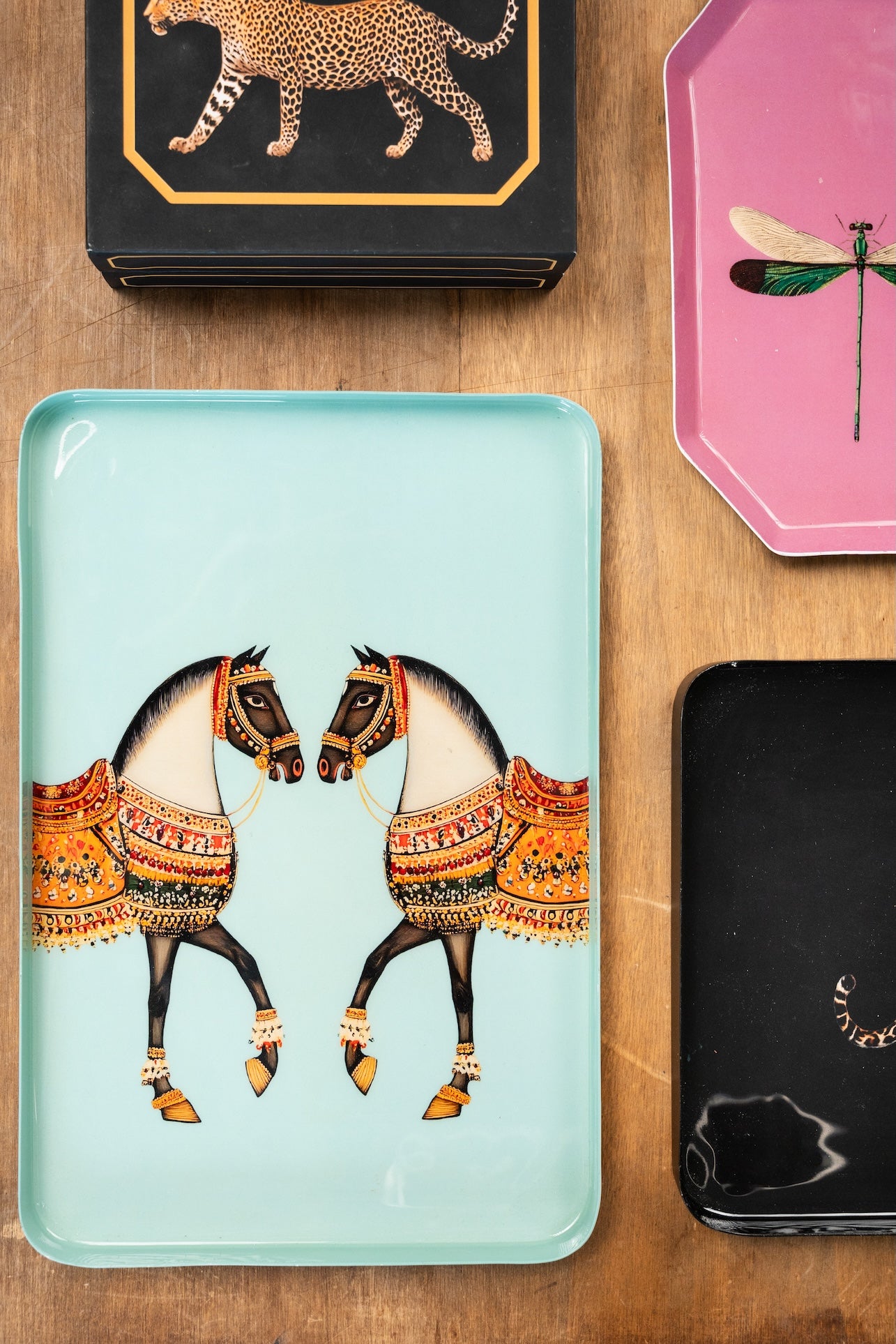 Les Ottomans Stamped Iron Tray - Horses