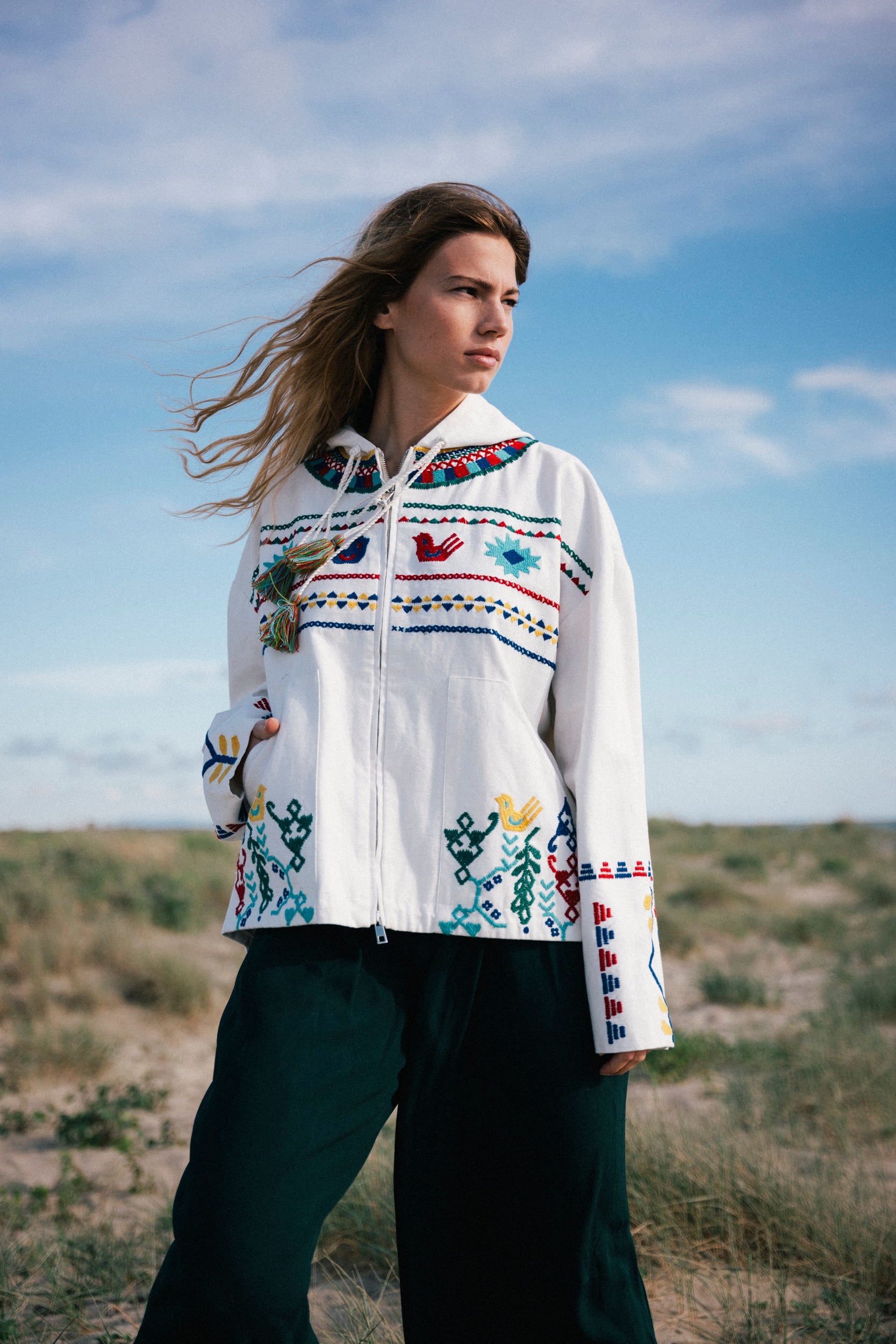 Stephan Embroidered Hoodie Criss Cross