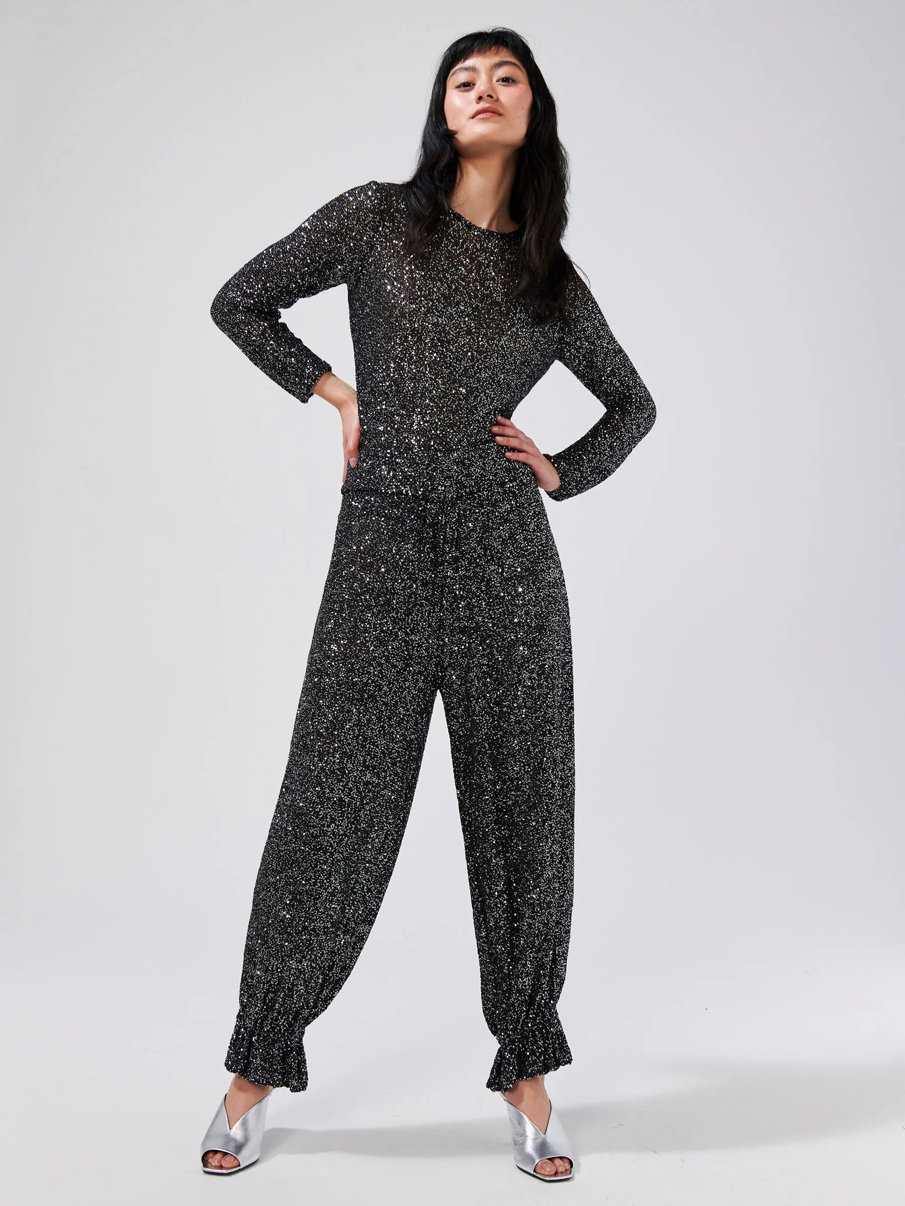 Hayley Menzies Moonshine Sequin Knit Trousers - Black