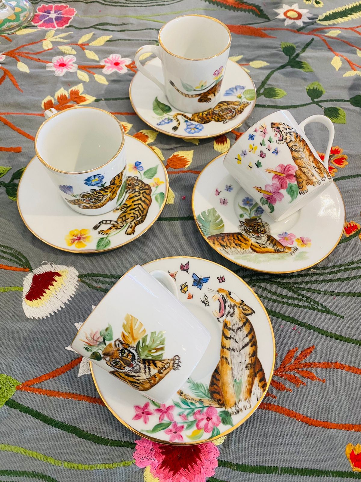 Fancy Tiger Coffee Cups - Set of 6