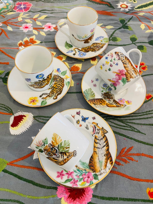Fancy Tiger Coffee Cups - Set of 6