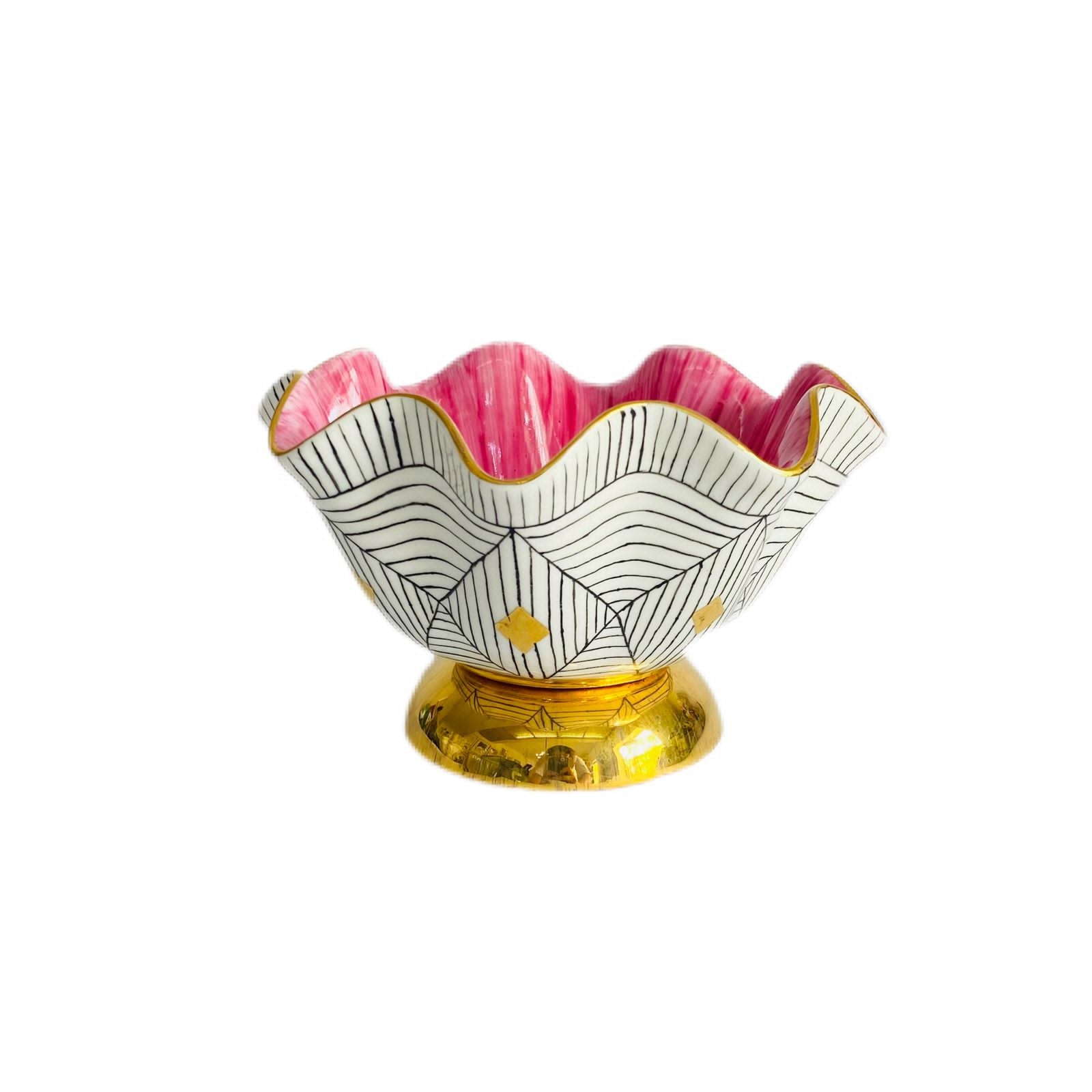 Hand Painted Porcelain Pedestal Zig Zag Big Bowl