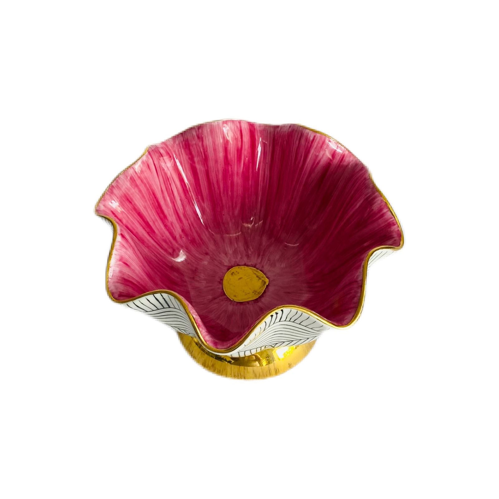 Hand Painted Porcelain Pedestal Zig Zag Big Bowl