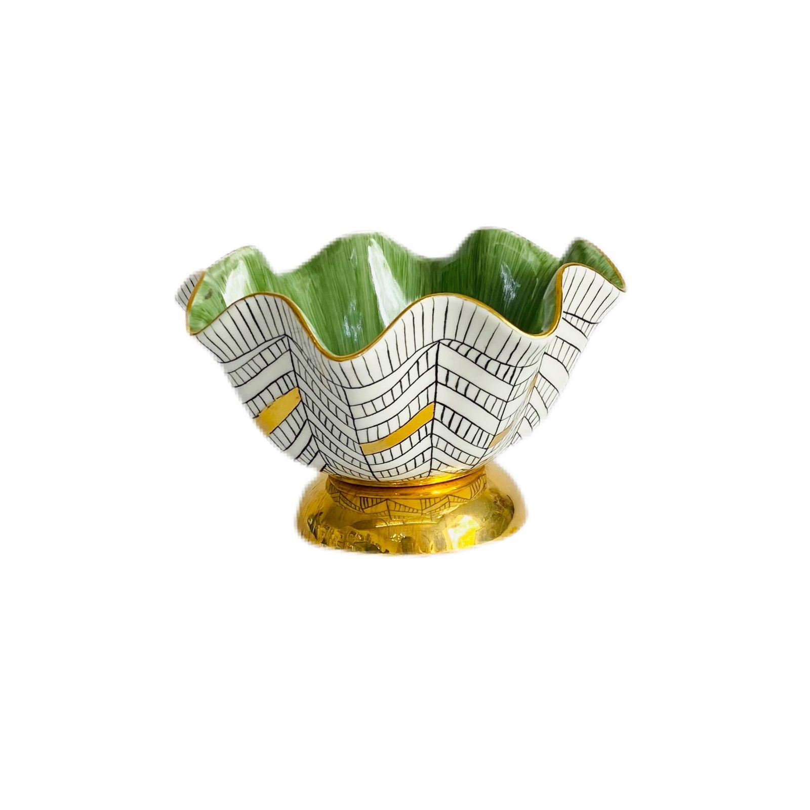 Hand Painted Porcelain Pedestal Zig Zag Big Bowl