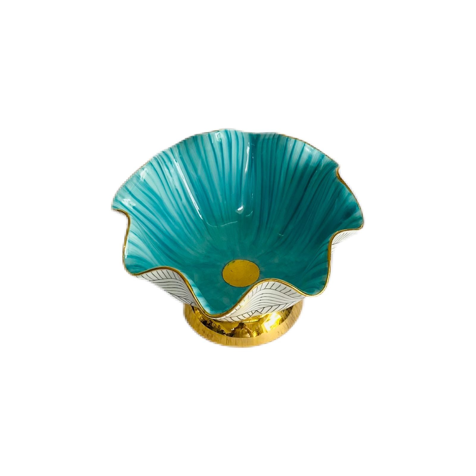 Hand Painted Porcelain Pedestal Zig Zag Big Bowl