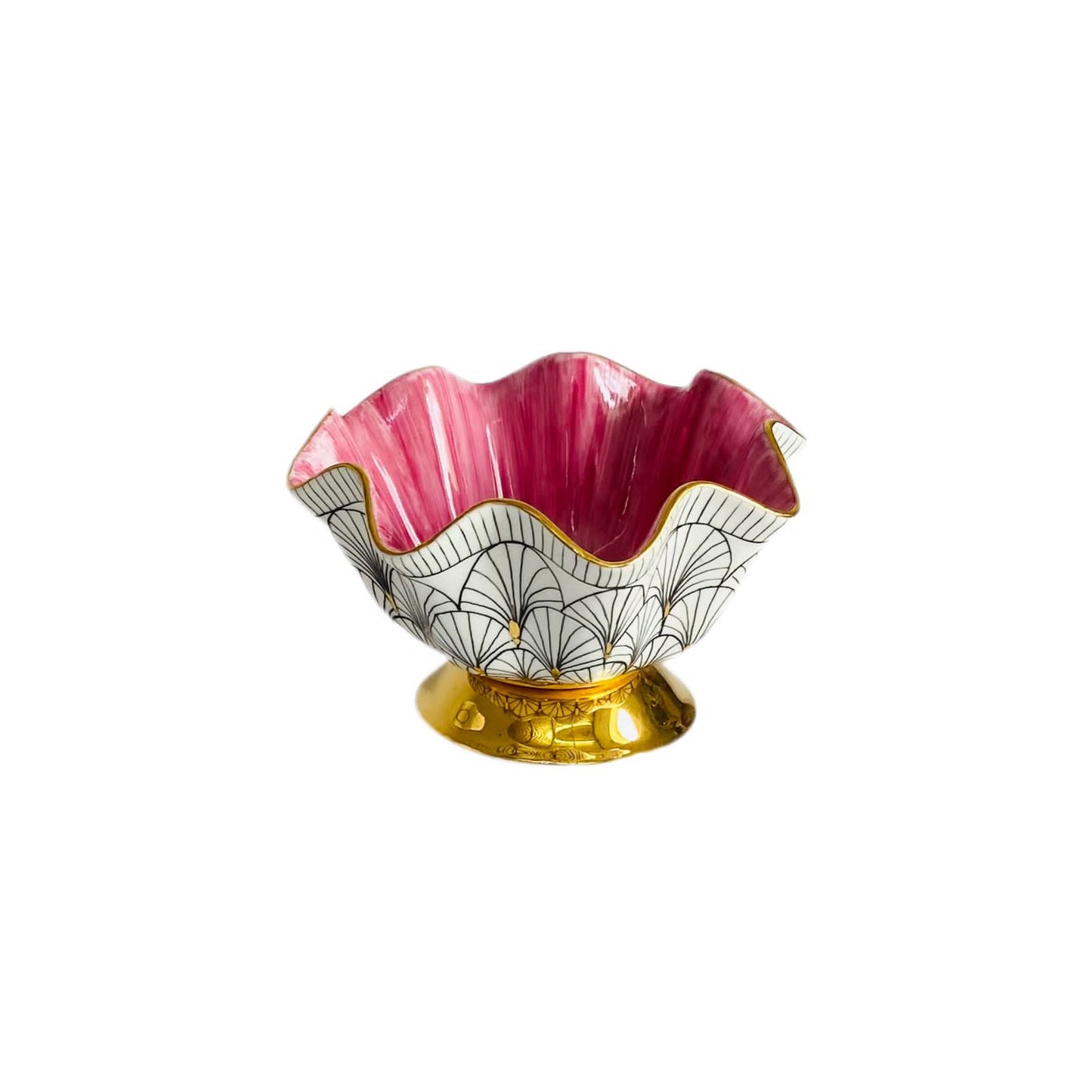 Hand Painted Porcelain Pedestal Zig Zag Small Bowl