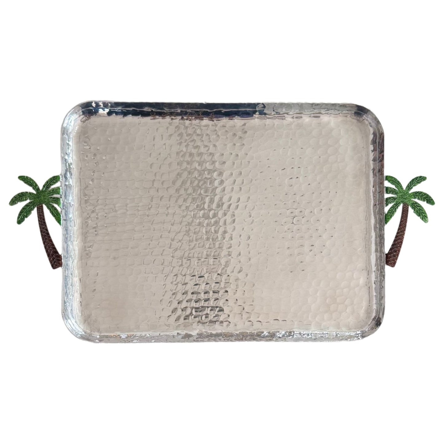 Tray.Aluminium with Palm Tree Handles - Silver