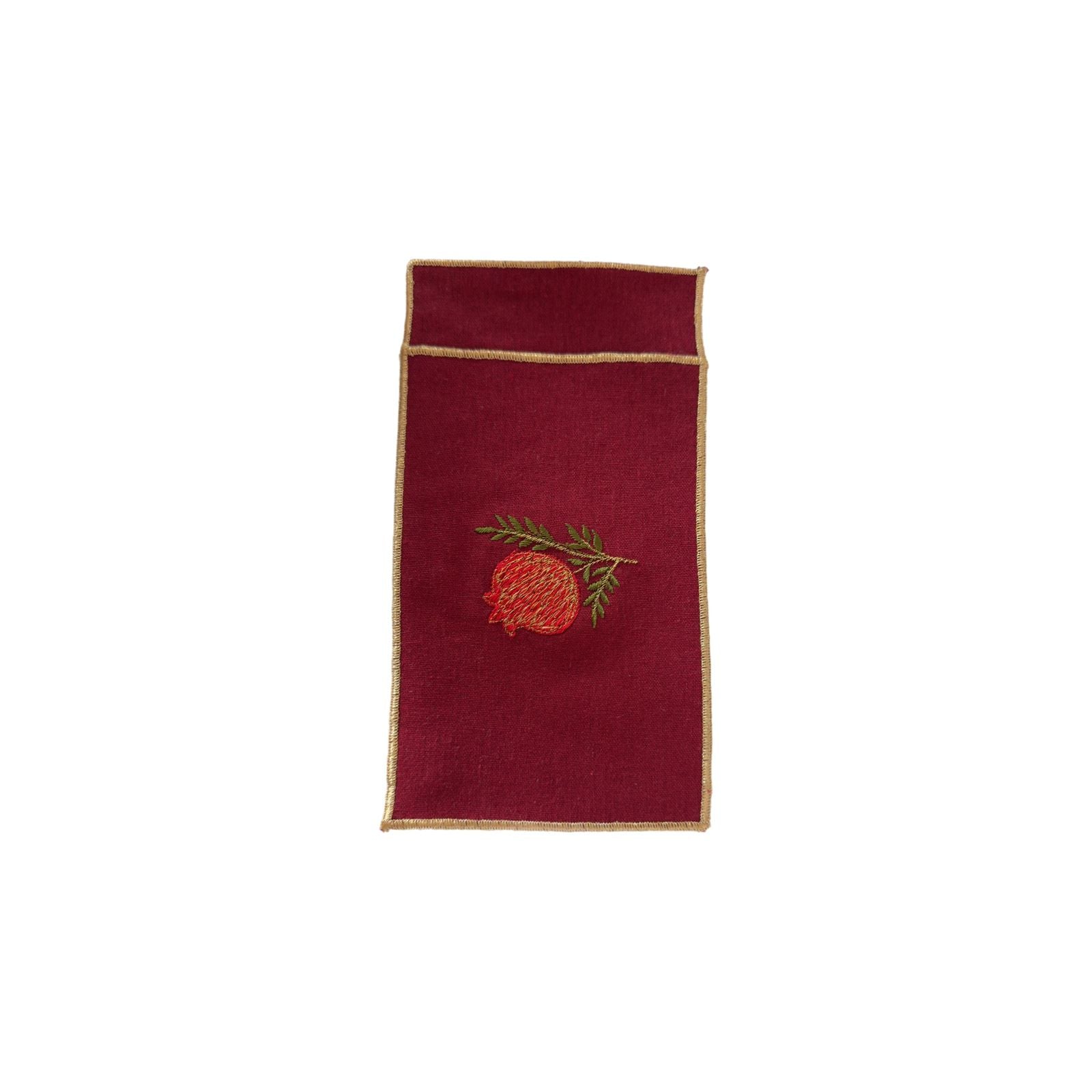 A Table Embroidered Cutlery Pouch - Pomegranate