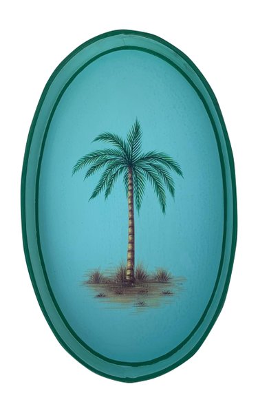 Les Ottomans Oval Painted Iron Tray - Palm Tree