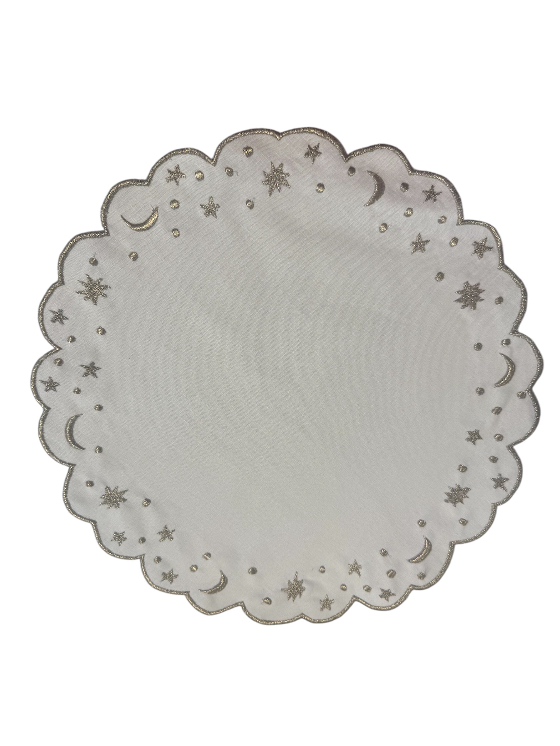 A table Embroidered Scalloped Placemat - Moons & Stars