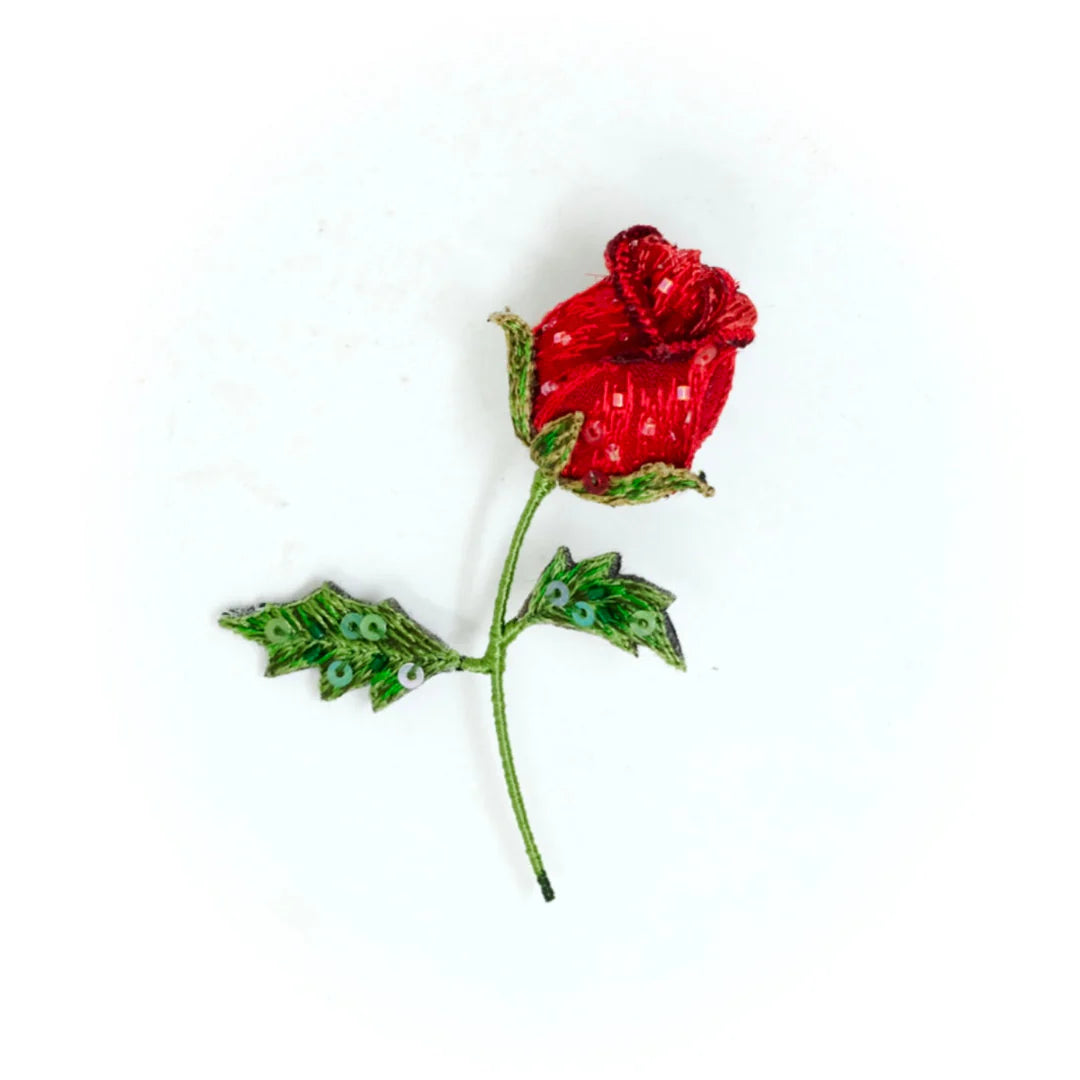 Red Rose Bud Brooch Pin