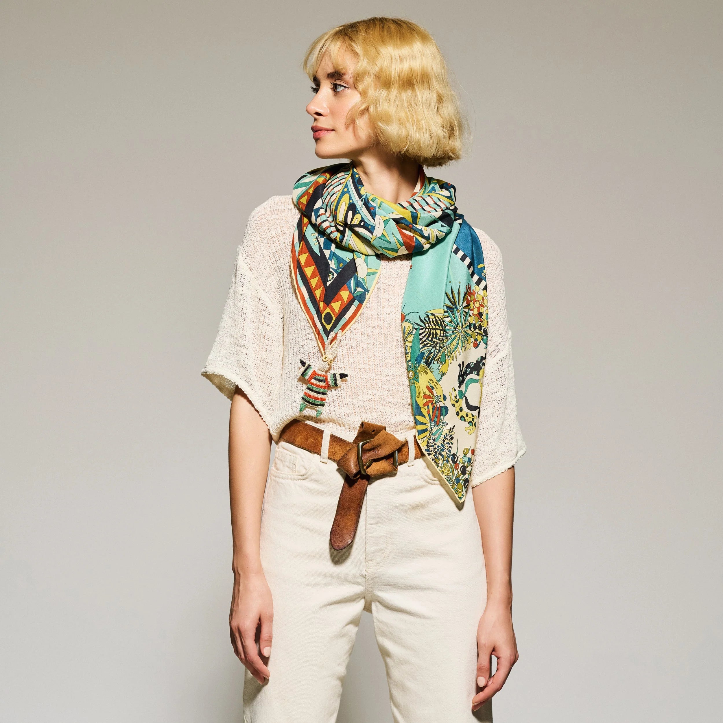 Seeking Hermit Silk Scarf Baby Blue - 105x105 cm