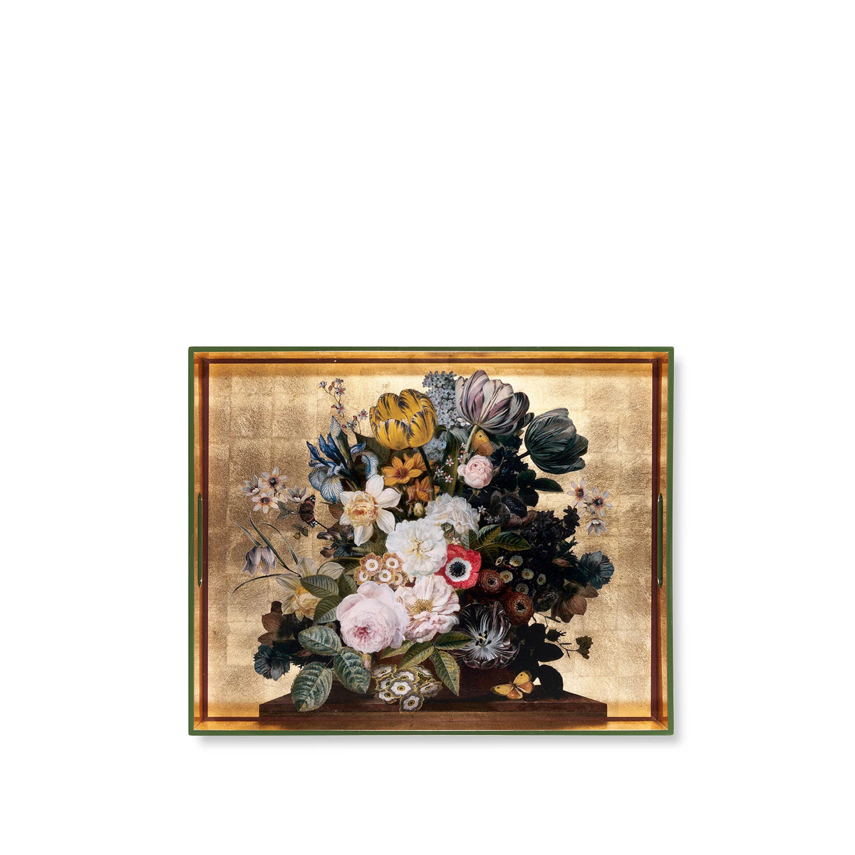 Gold Leaf Still Life Rectangular Lacquered Tray - Large